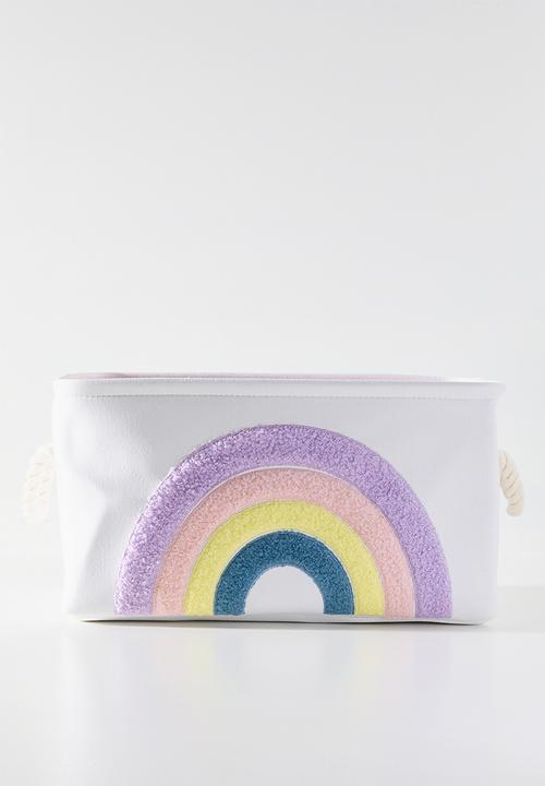 Pop Candy - Tufted rainbow fabric toy storage basket - white