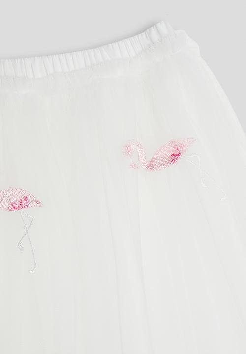 Pop Candy - Flamingo embroidered tulle skirt - white