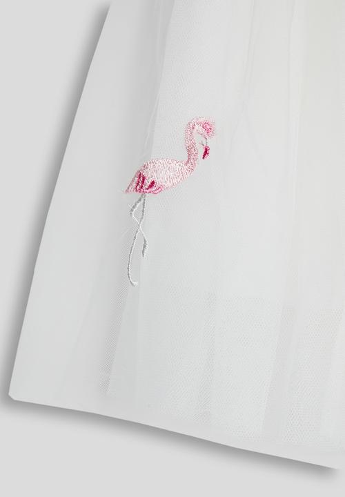 Pop Candy - Flamingo embroidered tulle skirt - white