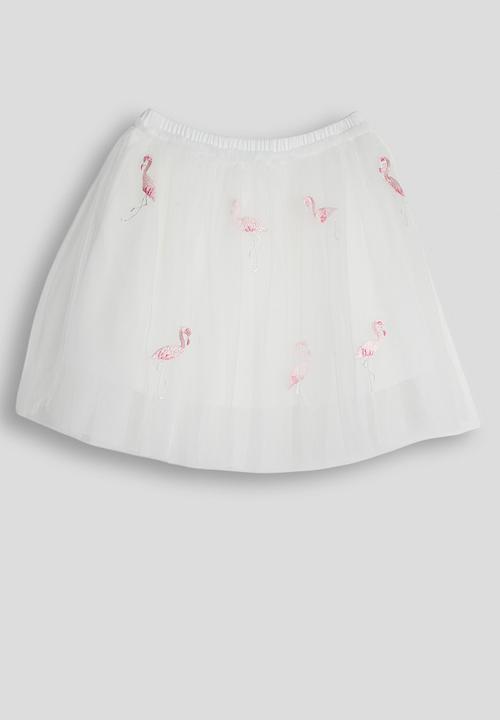 Pop Candy - Flamingo embroidered tulle skirt - white
