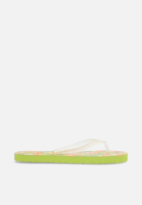 Pop Candy - Floral printed flip flops - green