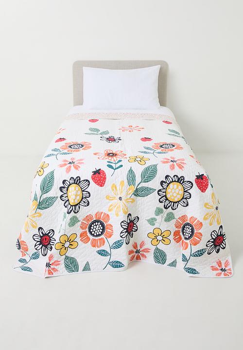 Pop Candy - Wildflower multi quilted coverlet - ivory