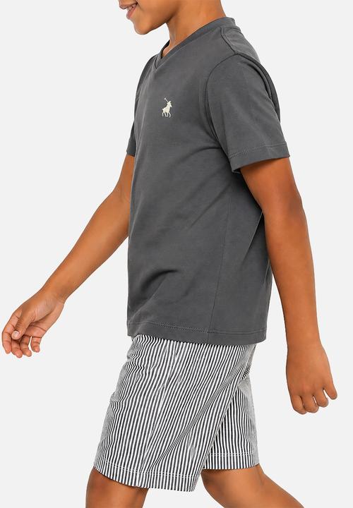 POLO - Boys James V Neck Tee - Gunmetal