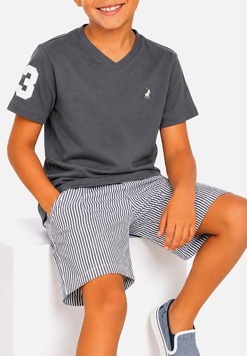 POLO - Boys James V Neck Tee - Gunmetal