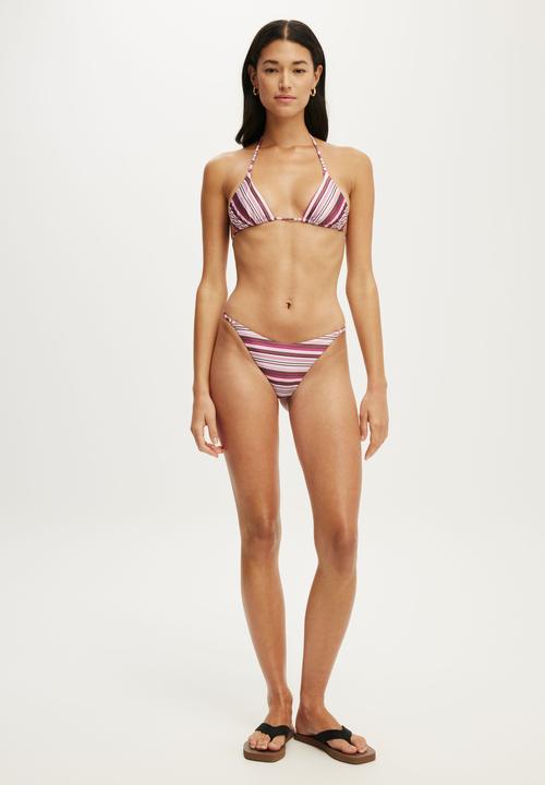 Cotton On - Micro String Thong Bikini Bottom - Boho Stripes Pink Shimmer