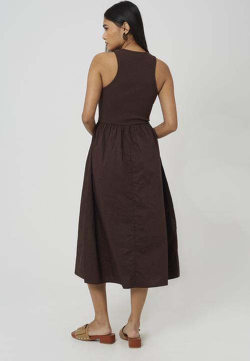 Brave Soul - Ladies Textured Jersey Maxi Dress With Ruched Bodice - Dark Brown