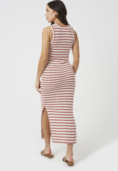 Brave Soul - Ladies Textured Jersey Stripe Maxi Dress - Red Stripe