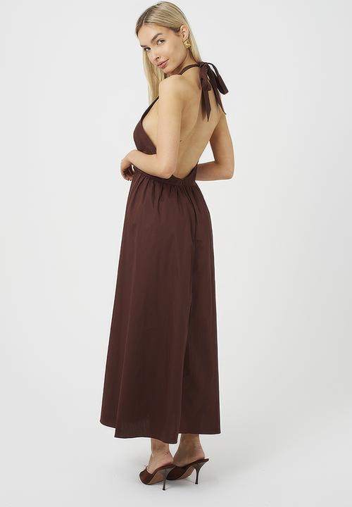 Brave Soul - Ladies Halterneck Maxi Dress - Dark Brown