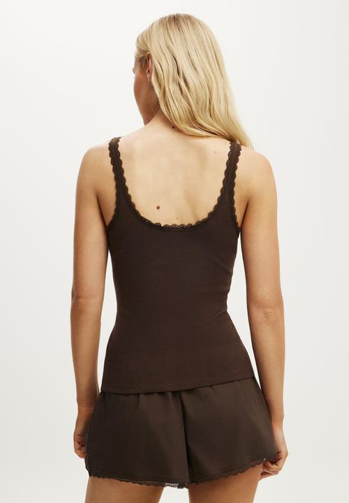 Cotton On - Dreamy Soft Pointelle Button Up Cami - Toffee Bean