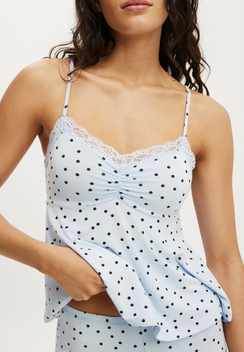 Cotton On - Slinky Soft Babydoll Set - Issy Spot Violet Blue/Toffee Bean