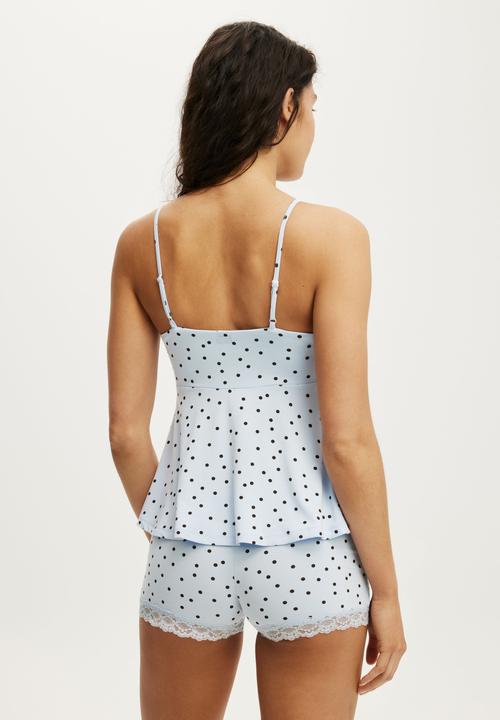 Cotton On - Slinky Soft Babydoll Set - Issy Spot Violet Blue/Toffee Bean