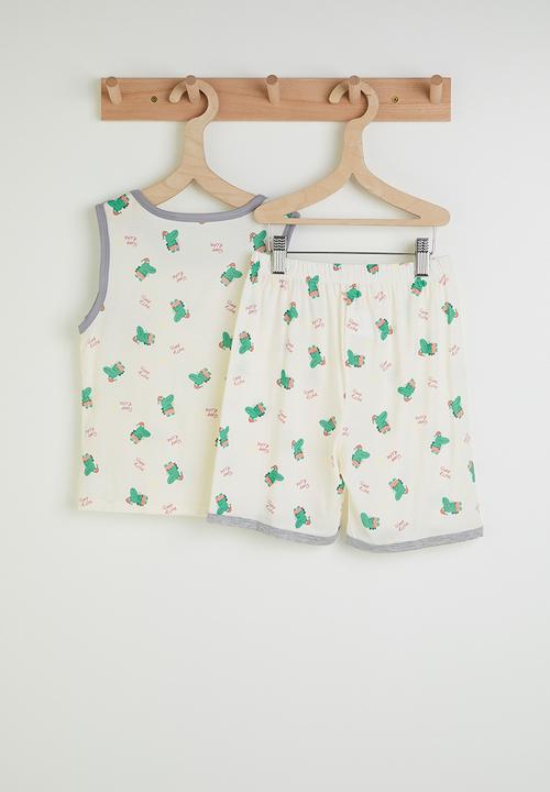 Pop Candy - Aop tank top & shorts pj set - white/green