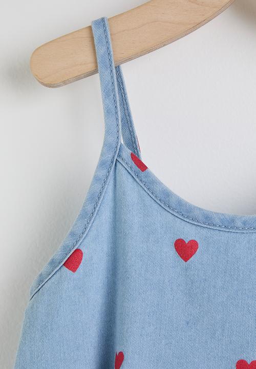 Pop Candy - Heart embroidered peplum camisole top & shorts - blue