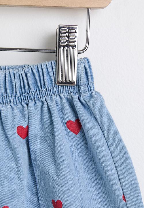Pop Candy - Heart embroidered peplum camisole top & shorts - blue