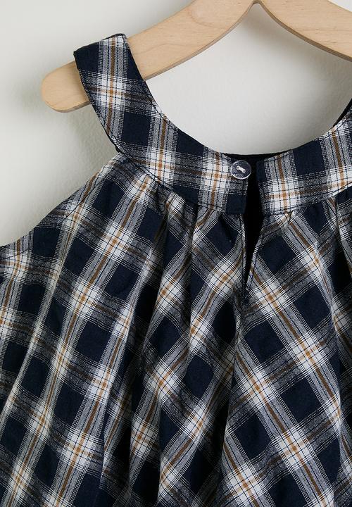 Pop Candy - Check halter neck top & ruffle shorts - navy/white