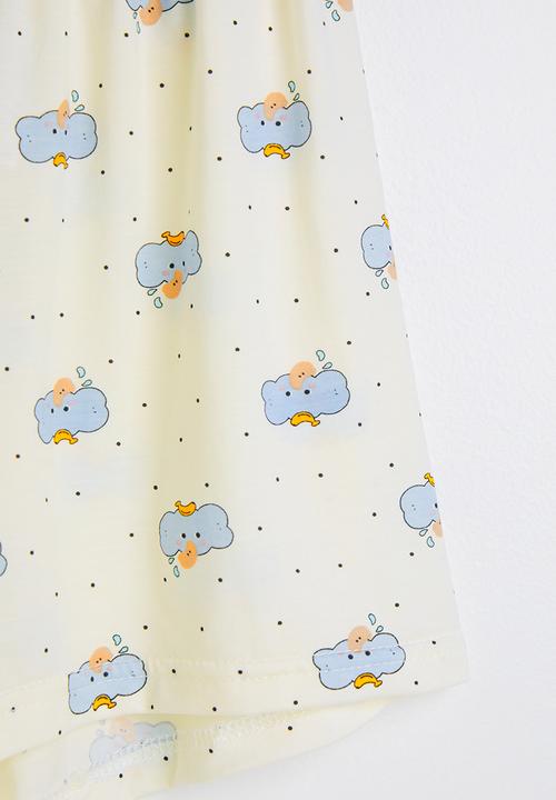 Pop Candy - Aop tee & shorts pj set - cream & blue
