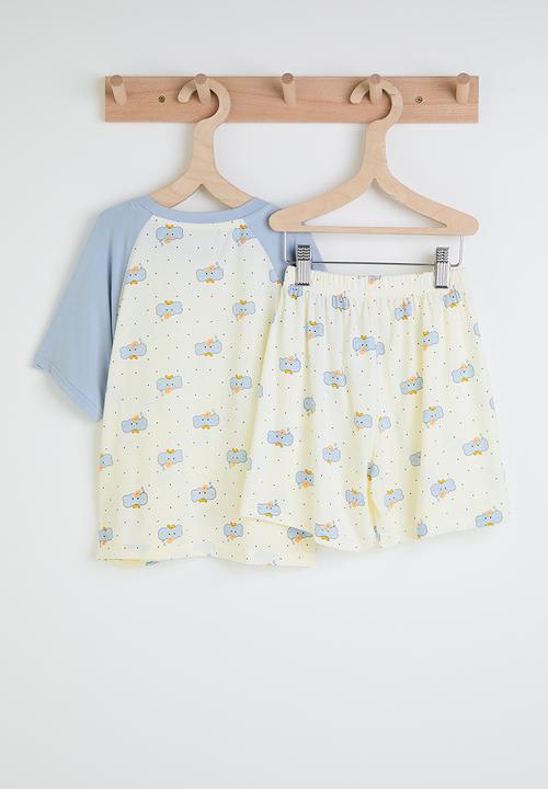 Pop Candy - Aop tee & shorts pj set - cream & blue