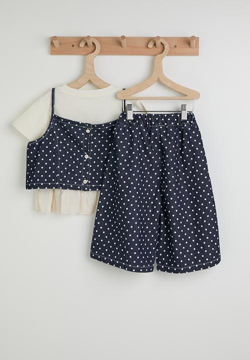 Pop Candy - Denim cami tee & bermuda shorts - blue/white
