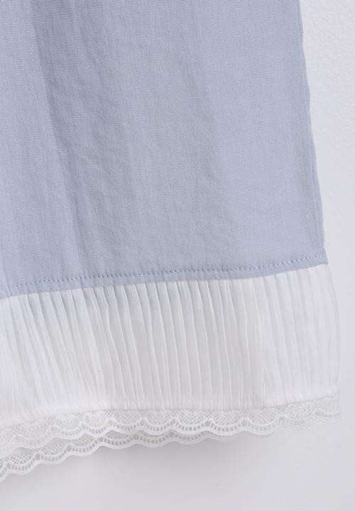 Pop Candy - Broderie peplum top & wide leg jeans - white/blue
