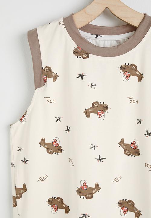 Pop Candy - Aop tank top & shorts pj set - white & brown