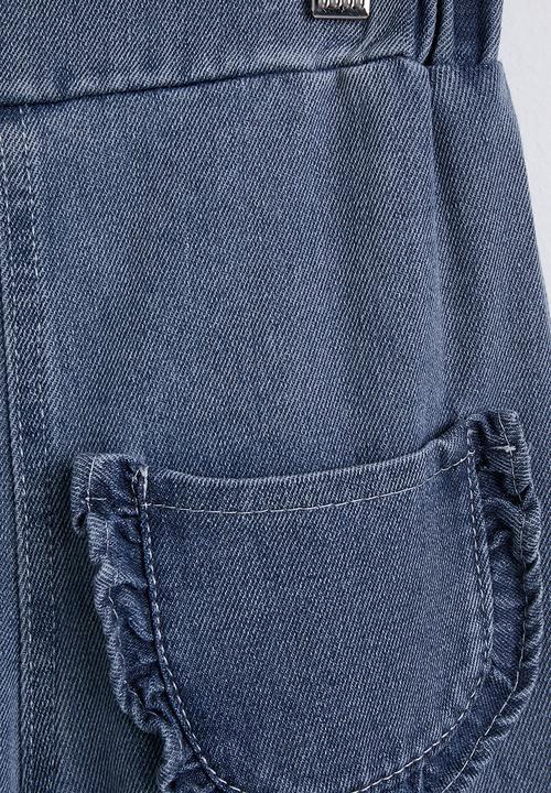 Pop Candy - Embroidered square neck blouse with denim midi skirt - off white/blue