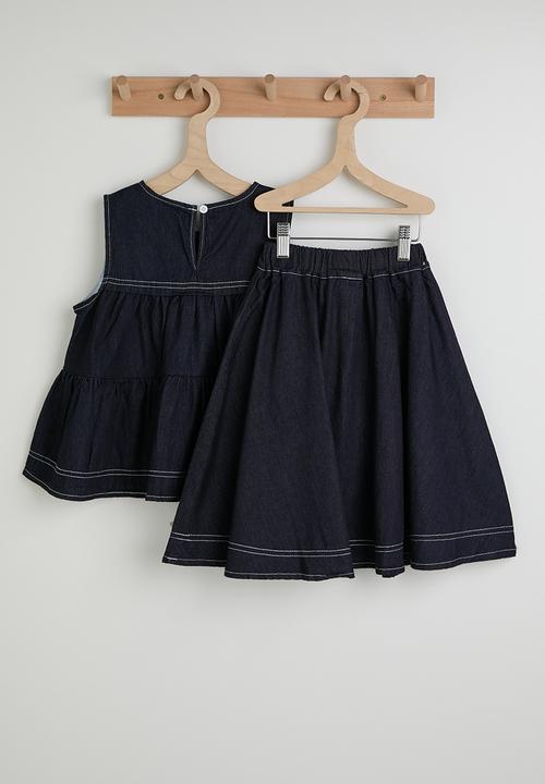 Pop Candy - Denim empire line blouse & bermuda shorts - dark blue