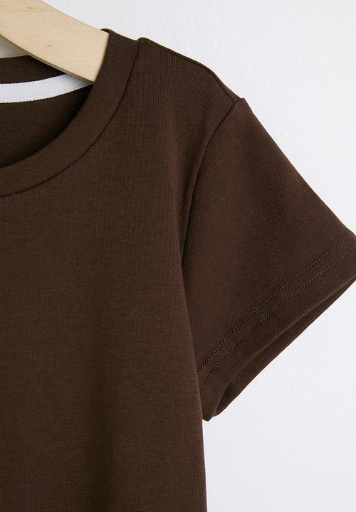 Pop Candy - Fit & flare came with pinstriped tee - choc/neutral