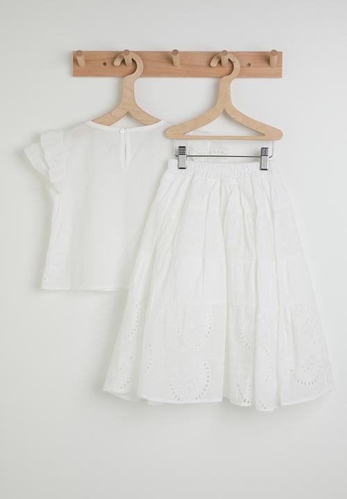 Pop Candy - Anglaise frilled sleeve blouse with tiered maxi skirt - white