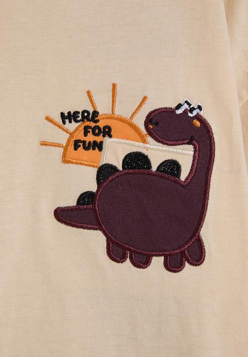 Pop Candy - Dino placement tee with shorts - ivory/sea blue