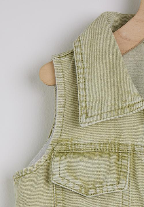 Pop Candy - Denim collared vest with skirt - distressed green