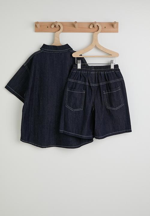 Pop Candy - Denim shirt and shorts - dark navy