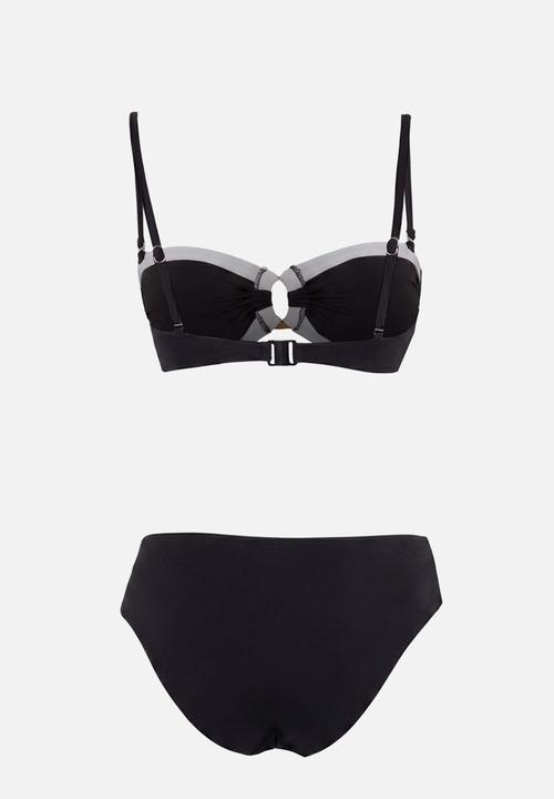 Trendyol - Blocky strapless bikini set - black and white