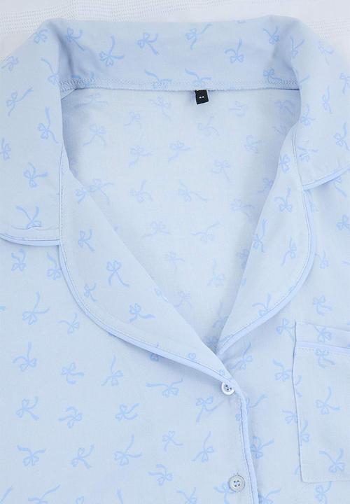 Trendyol - Plus piping ribbon patterned short pajama set - blue