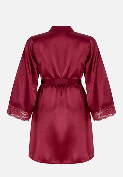 Trendyol - Plus satin 3-piece downy set - burgundy