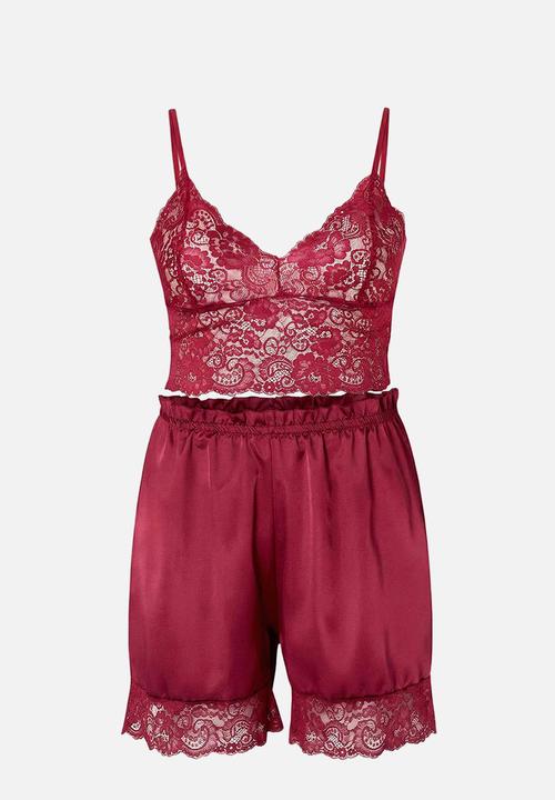 Trendyol - Plus satin 3-piece downy set - burgundy