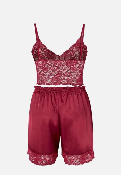 Trendyol - Plus satin 3-piece downy set - burgundy