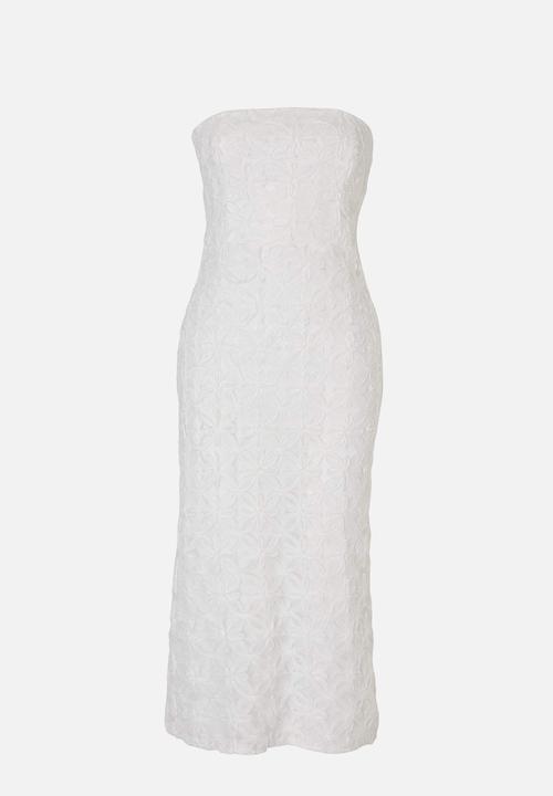 Trendyol - Floral Strapless Sequin Midi Dress - White