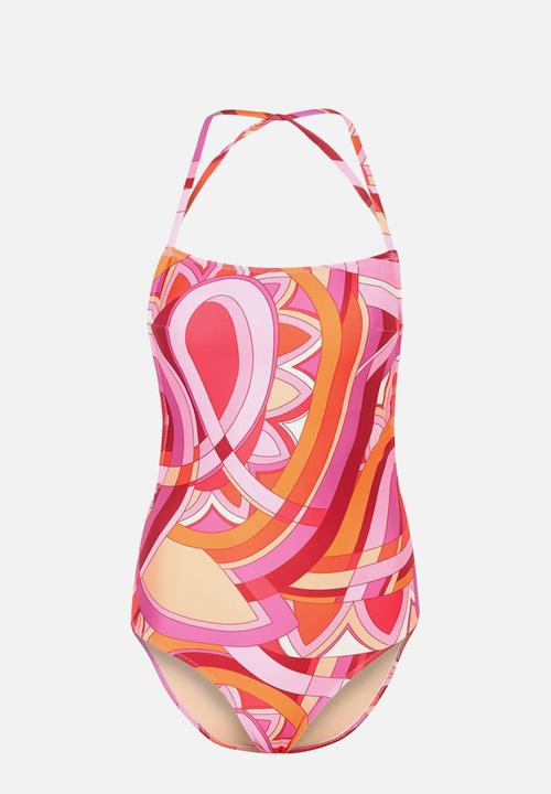 Trendyol - Shawl patterned backless hipster swimsuit - pink