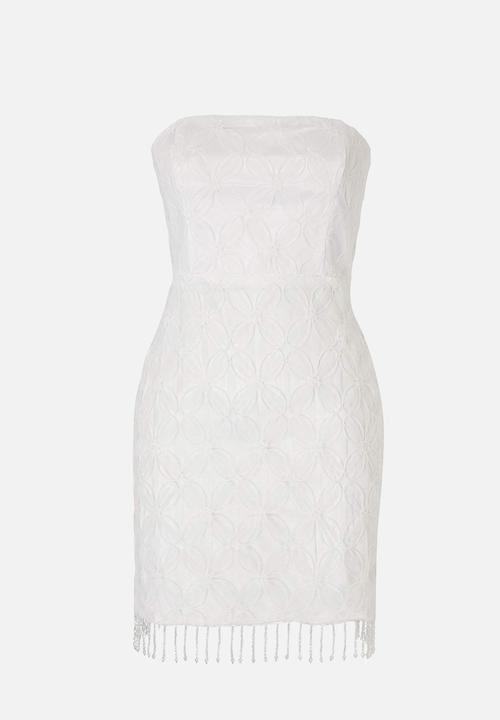 Trendyol - Floral Textured Tulle Mini Dress - White