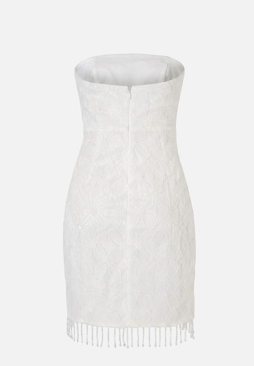 Trendyol - Floral Textured Tulle Mini Dress - White