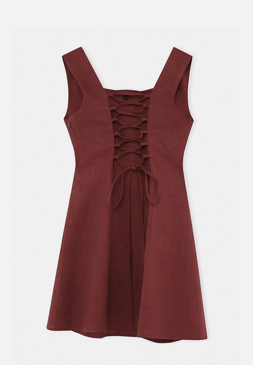 Trendyol - Linen Back-Tie Mini Dress - Brown