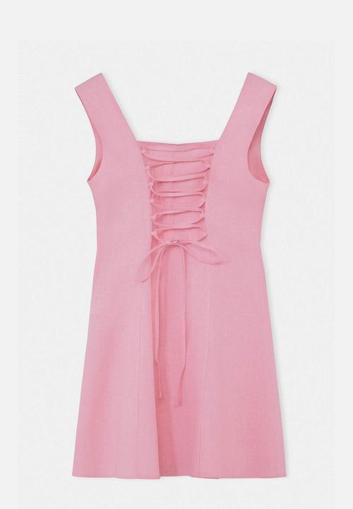 Trendyol - Linen Back-Tie Mini Dress - Pink
