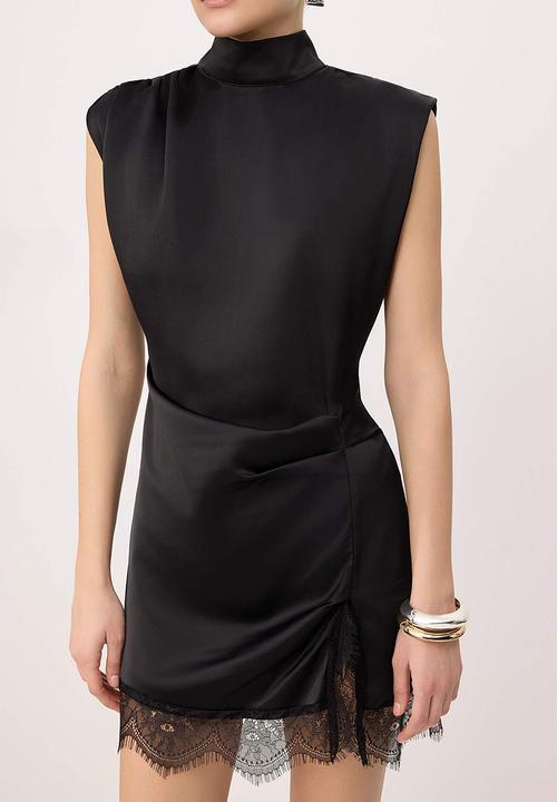Trendyol - Satin Lace Detail Mini Dress - Black