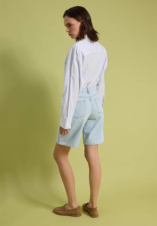 Trendyol - High-Waist Cotton Denim Bermuda Shorts - Light Blue