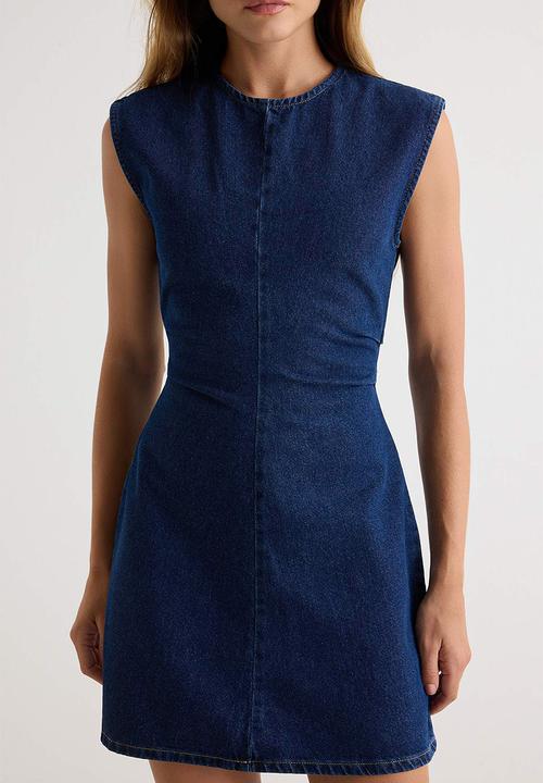 Trendyol - Low-Stretch Waist Detail Mini Denim Dress - Dark Blue