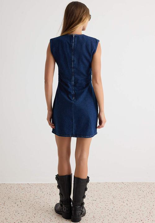 Trendyol - Low-Stretch Waist Detail Mini Denim Dress - Dark Blue