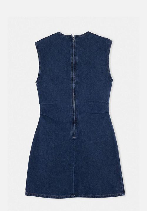 Trendyol - Low-Stretch Waist Detail Mini Denim Dress - Dark Blue