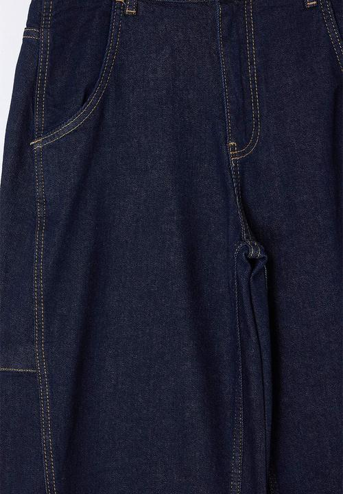 Trendyol - Stitched Detail High-Waist Baggy Jeans - Dark Blue