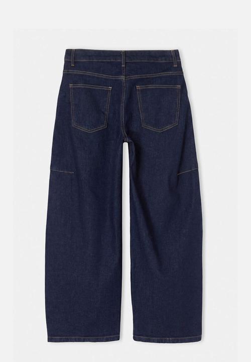 Trendyol - Stitched Detail High-Waist Baggy Jeans - Dark Blue