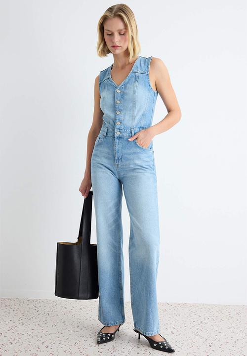 Trendyol - Cotton Denim Jumpsuit - Blue